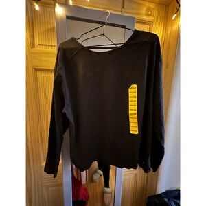 Members Mark Womens Long Sleeve Active Tee Black Relaxed Fit Keyhole Back Medium